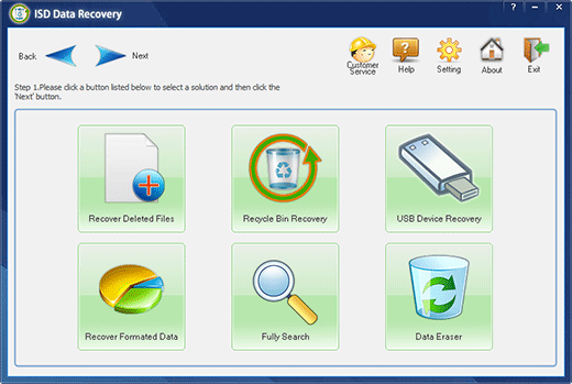 The Main Operating Window Of ISD Data Recovery Software